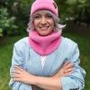 Bawełniana czapka beanie logo ekoskórka "Różowy"
