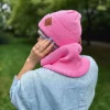 Bawełniana czapka beanie logo ekoskórka "Różowy"
