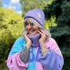Czapka beanie z bawełny logo kolorowe "Jasny fiolet"