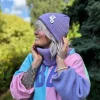 Czapka beanie z bawełny logo kolorowe "Jasny fiolet"