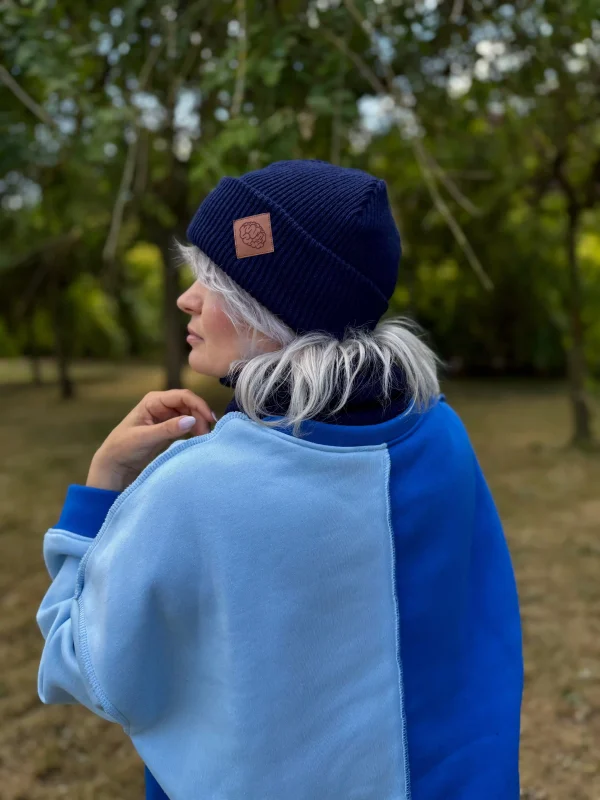 Czapka beanie logo ekoskórka "Granat"