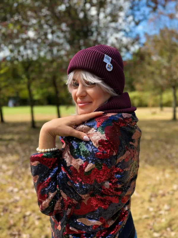 Czapka beanie z bawełny logo kolorowe "Bordo"