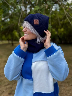 Czapka beanie logo ekoskórka "Granat"