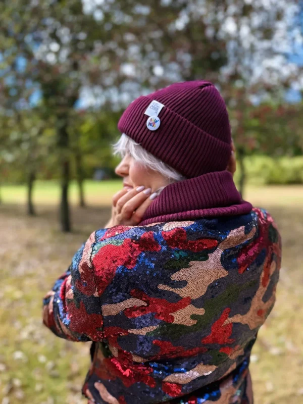Czapka beanie z bawełny logo kolorowe "Bordo"