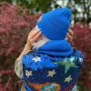 Bawełniana czapka beanie logo ekoskórka "Niebieski"
