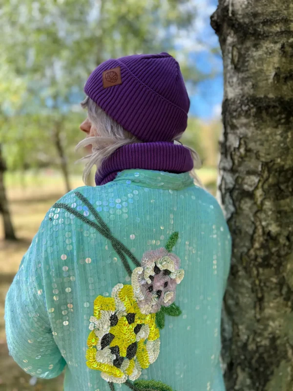 Bawełniana czapka beanie logo ekoskórka "Fiolet"