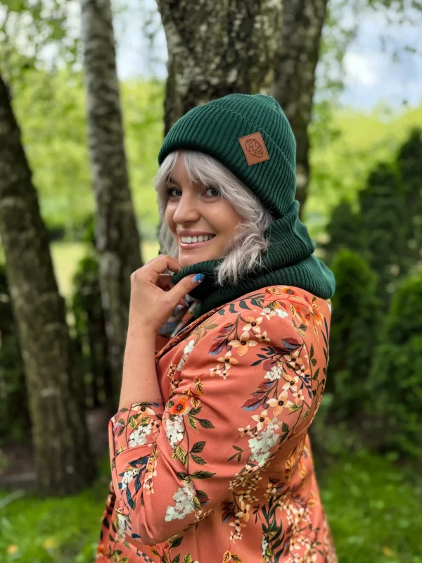 Bawełniana czapka beanie logo ekoskórka "Zielony"