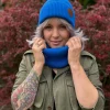 Bawełniana czapka beanie logo ekoskórka "Niebieski"