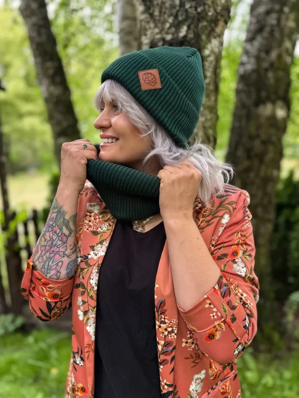 Bawełniana czapka beanie logo ekoskórka "Zielony"