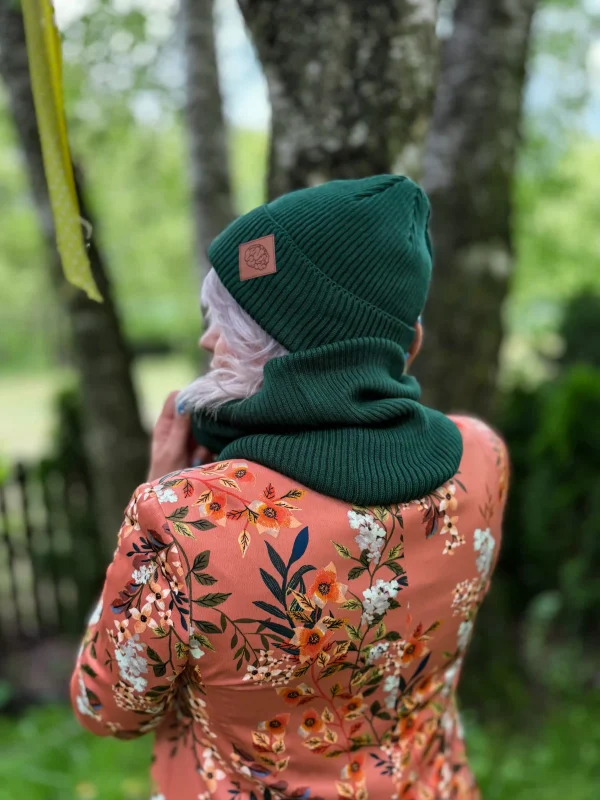 Bawełniana czapka beanie logo ekoskórka "Zielony"