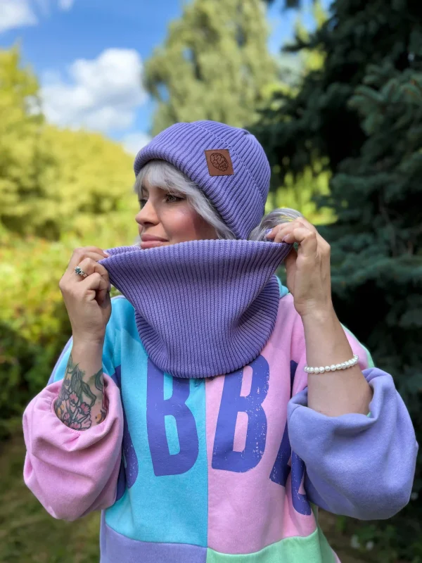 Bawełniana czapka beanie logo ekoskórka "Jasny fiolet"