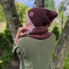 Bawełniana czapka jesienna logo ekoskórka "Brąz"