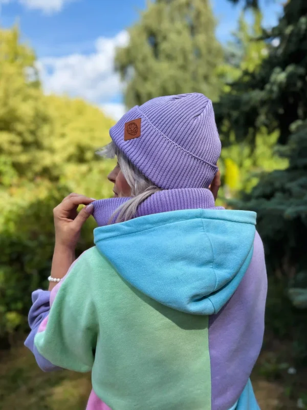 Bawełniana czapka beanie logo ekoskórka "Jasny fiolet"