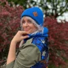 Bawełniana czapka beanie logo ekoskórka "Niebieski"