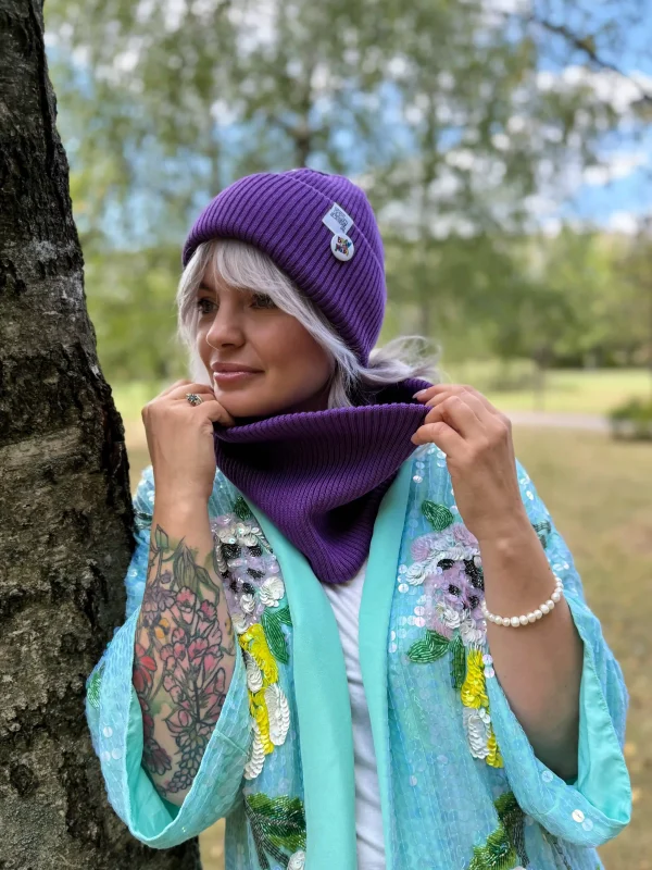 Czapka beanie z bawełny logo kolorowe "Fiolet"