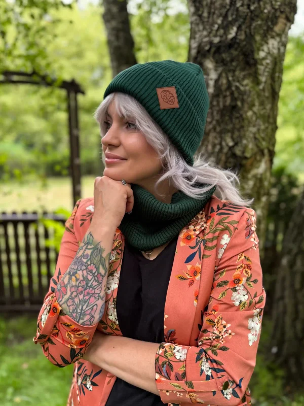 Bawełniana czapka beanie logo ekoskórka "Zielony"