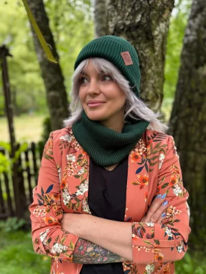 Bawełniana czapka beanie logo ekoskórka "Zielony"
