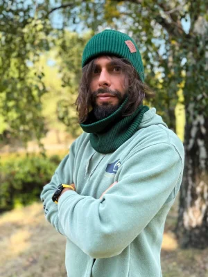 Męska bawełniana czapka beanie logo ekoskórka "Zielony"