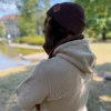 Męska bawełniana czapka beanie logo ekoskórka "Brąz"