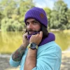 Męska bawełniana czapka beanie logo ekoskórka "Fiolet"