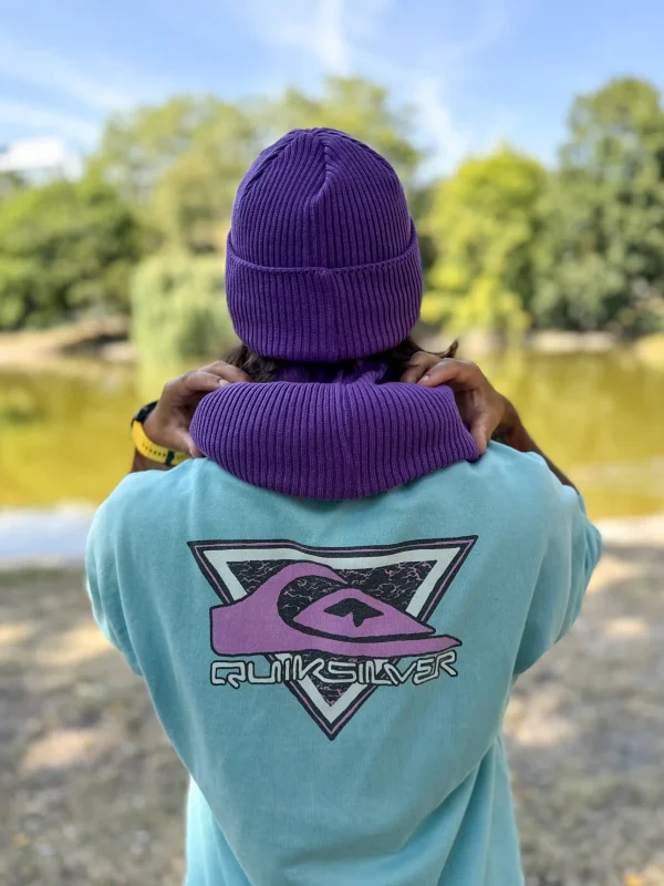 Męska bawełniana czapka beanie logo ekoskórka "Fiolet"