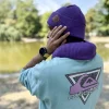 Męska bawełniana czapka beanie logo ekoskórka "Fiolet"