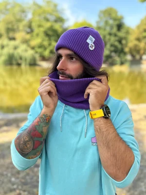 Męska czapka beanie z bawełny logo kolorowe "Fiolet"