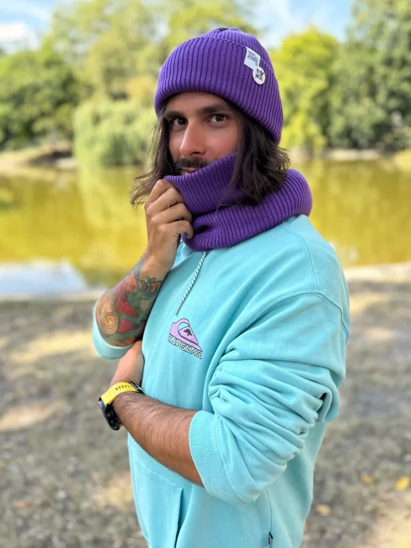 Męska czapka beanie z bawełny logo kolorowe "Fiolet"