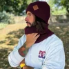 Męska bawełniana czapka beanie logo ekoskórka "Bordo"
