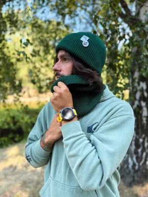 Męska czapka beanie z bawełny logo kolorowe "Zielony"