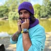 Męska bawełniana czapka beanie logo ekoskórka "Fiolet"