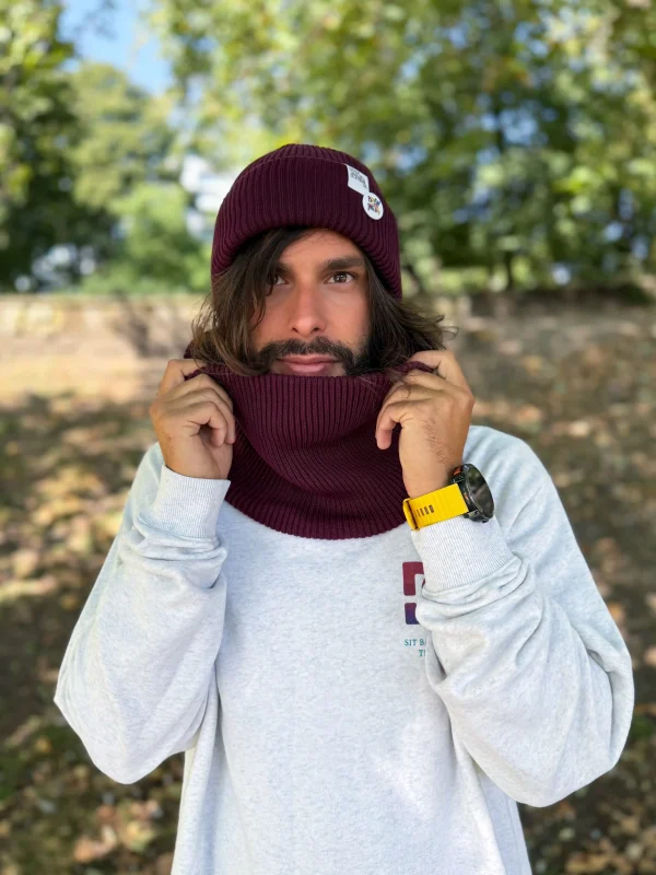 Męska czapka beanie z bawełny logo kolorowe "Bordo"