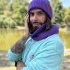 Męska bawełniana czapka beanie logo ekoskórka "Fiolet"