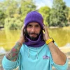 Męska bawełniana czapka beanie logo ekoskórka "Fiolet"