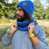 Męska bawełniana czapka beanie logo ekoskórka "Niebieski"