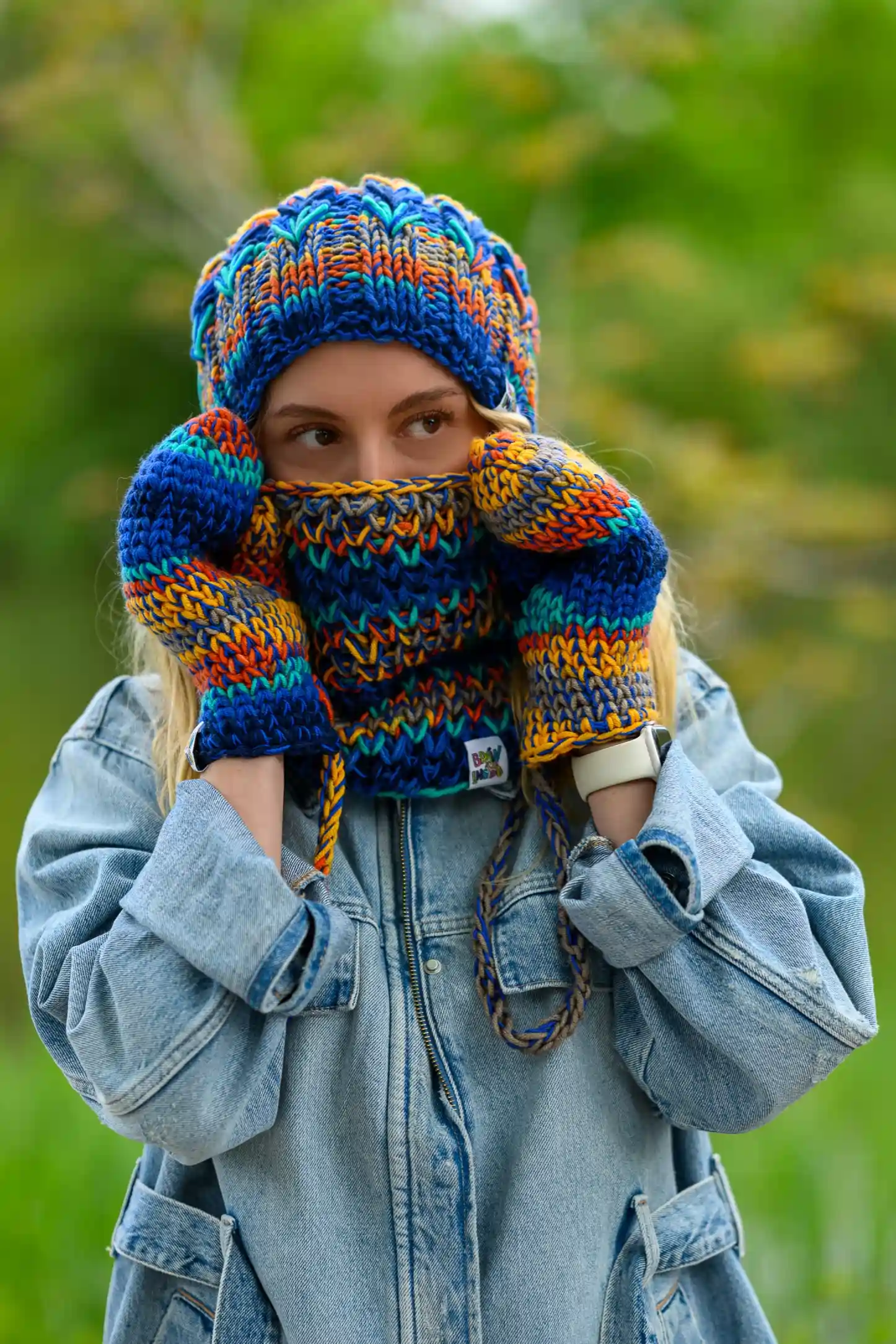 Mały komin MERINO 50% "Górski potok" 18 mały komin handmade