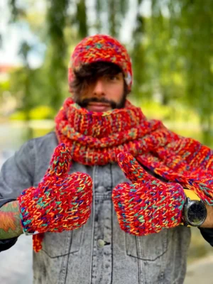 Męskie rękawiczki handmade ,,Czerwienie"