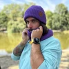 Męska bawełniana czapka beanie logo ekoskórka "Fiolet"