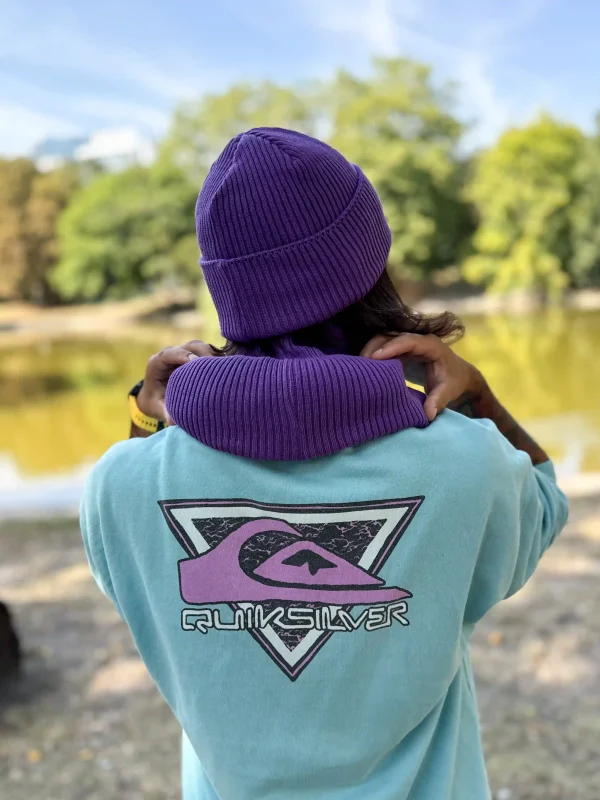 Męska bawełniana czapka beanie logo ekoskórka "Fiolet"