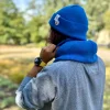 Męska czapka beanie z bawełny logo kolorowe "Niebieski"