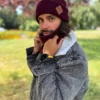 Męska czapka beanie logo ekoskórka "Bordo"