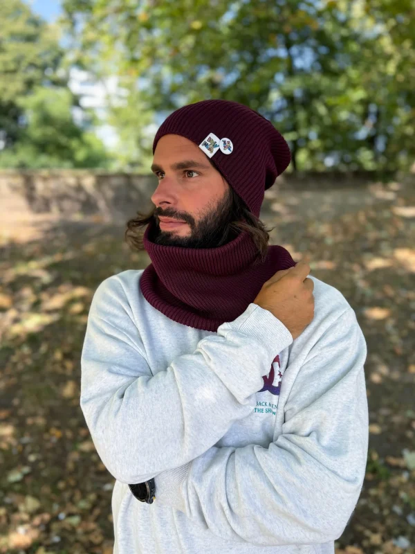 Męska luźna czapka z bawełny logo kolorowe "Bordo"