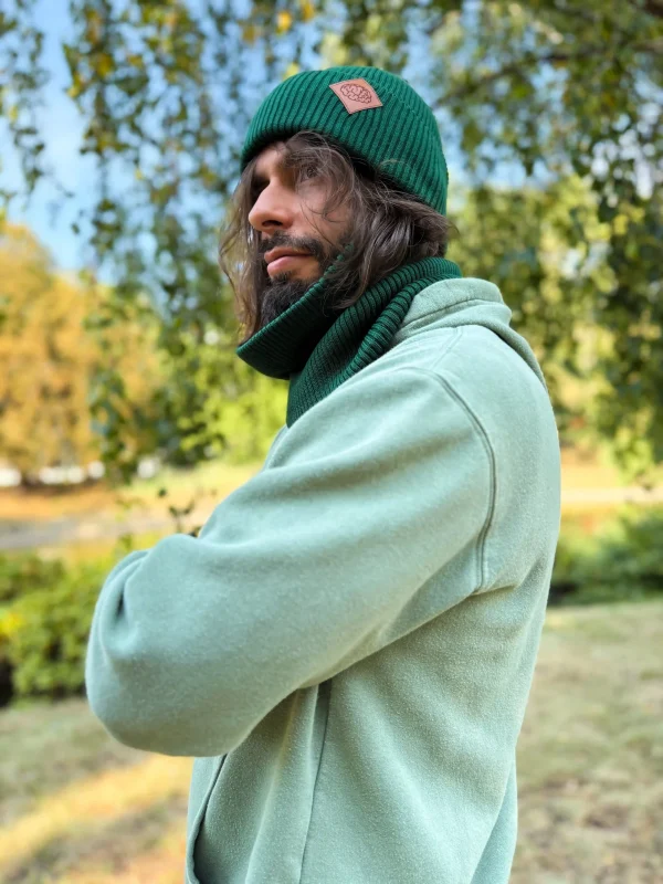 Męska bawełniana czapka beanie logo ekoskórka "Zielony"