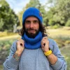 Męska bawełniana czapka beanie logo ekoskórka "Niebieski"