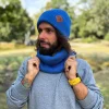 Męska bawełniana czapka beanie logo ekoskórka "Niebieski"
