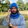 Męska czapka beanie z bawełny logo kolorowe "Niebieski"