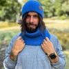 Męska bawełniana czapka beanie logo ekoskórka "Niebieski"