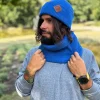 Męska bawełniana czapka beanie logo ekoskórka "Niebieski"