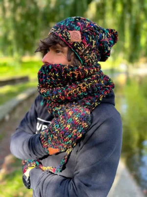 Męskie rękawiczki handmade ,,Czarne czerwienie"