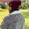 Męska czapka long logo ekoskórka "Bordo"